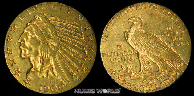 Mzz. D (Denver), Indianer, 8,35 g/900 Gold, KM129, ss+ 