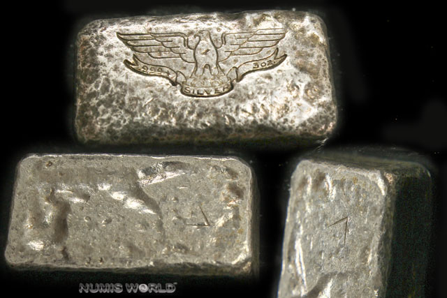1970 WH FOSTER Inc., Type 2 Stempel: Adler mit ausgebreiteten Schwingen, RS: Deak Perera Triangle Stempel, Abmessung: 38 x 22 x 12 mm, differenzbesteuert, sehr selten, Patina, vz+  