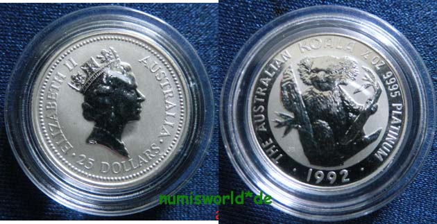 PLATIN, Koala/Elizabeth II., ¼ oz./9995 Platin, Originalkapsel, Stg 