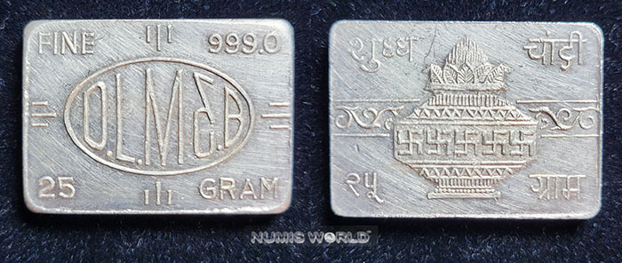 Indien, 25 g Silber DALSUKHBHAI LAXMICHAND MINAWALA & BROS, Fine 999.0 25 GRAM, selten, vz 