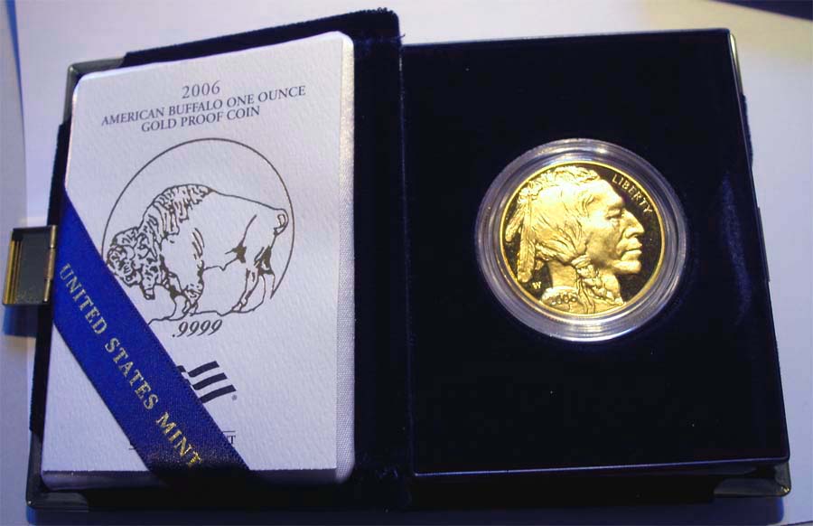 American Buffalo/Indianerkopf 2006, 1 oz. Gold 999/1000, OVP Samtetui + Schachtel + Zertifikat, erster Jahrgang, PP   