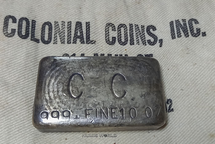 USA, 10 oz., CC - COLONIAL COINS, INC. Houston, 10 oz, 999+ FINE, Abmessung: 65 x 40 x 13 mm, selten, Patina, vz, Verkauf ohne Bankbeutel, 19% MwSt im Preis enhalten.