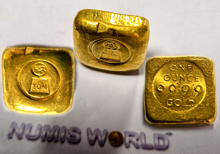 Australien 1/2  oz., HAR-ring-TON (Gebr. Harrington Australien), Gussbarren, ONE OUNCE 9999 Gold, Druckstelle am Rand, vz 