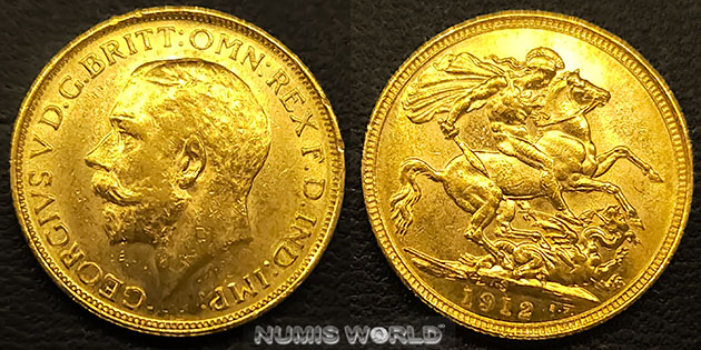 Australien, Sovereign  1912, Mzz. S, Sydney, George V. 1910-1936, 7,98 g/917 Gold, vz 