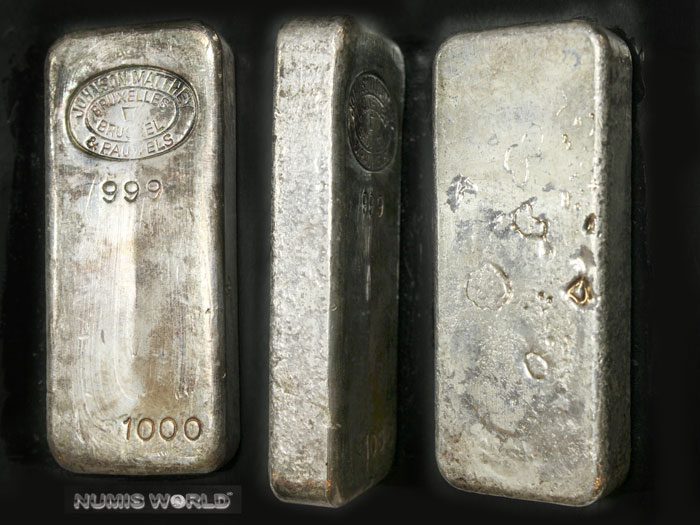 JOHNSON MATTHEY & PAUWELS, Brüssel/Bruxelles, Reinheit 999, 1000 g, Abmessung: 113 x 48 x 16 mm, einseitig geprägt, differenzbesteuert, sehr selten, vz+  
